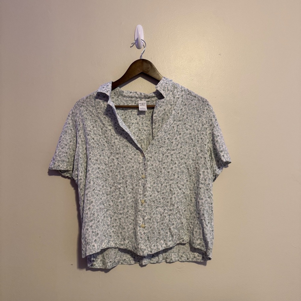 Women's Short Sleeve Button Up Casual Top Floral Cottagecore Feminine Spring
